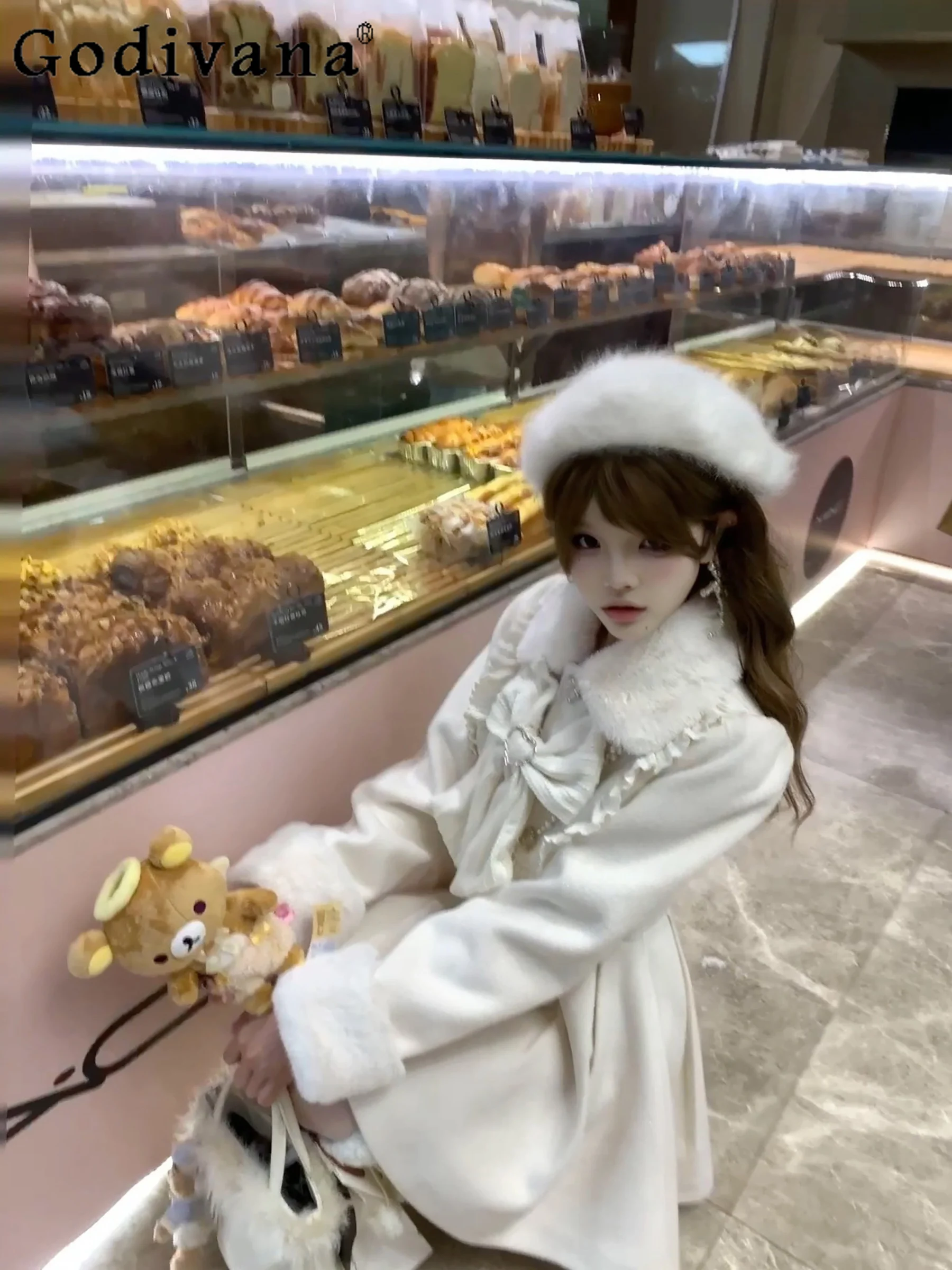 

Осень-зима, новое японское оригинальное милое женское пальто в стиле Лолиты с меховым воротником и длинными рукавами, милое пальто с бантом для куклы