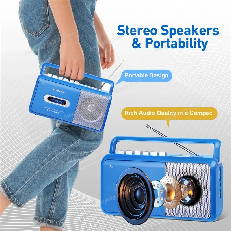 Portable Retro Stereo Boombox Cassette Tape Player, Built‑in Speaker Support USB Playback & AM/FM Radio