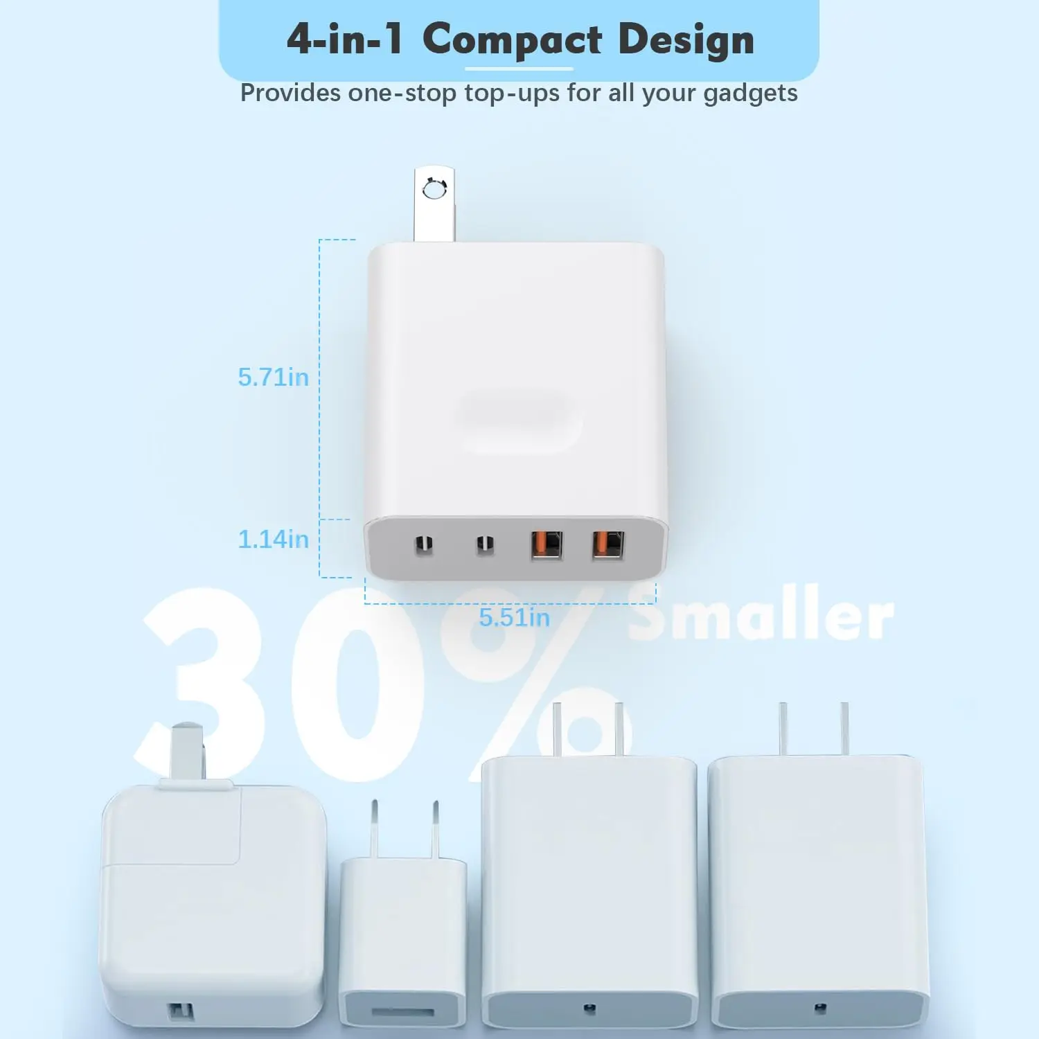 2-pak 4-portowej ładowarki ściennej USB C z podwójną wtyczką PD A+QC Podwójny adapter USB C, podwójna przenośna ładowarka do iPhone'a 16/15/14/13/12