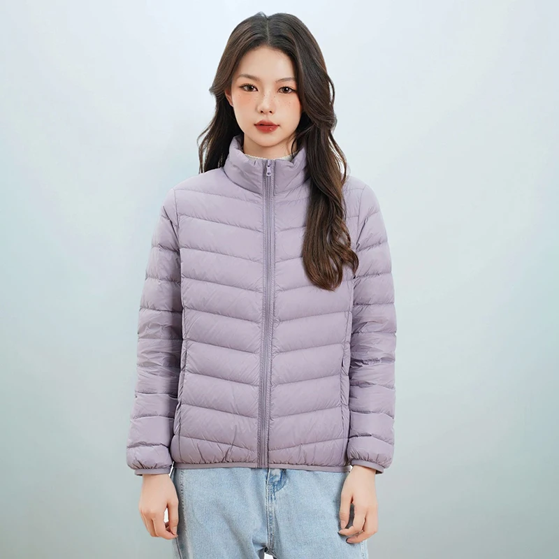 เสื้อแจ็คเก็ตผู้หญิงสำหรับฤดูใบไม้ผลิและฤดูหนาว แฟชั่นน้ำหนักเบาพิเศษ พับเก็บได้ เสื้อพัฟเฟอร์ 8 สี เสื้อโค้ทกันหนาวแบบเกาหลี ทรงเข้ารูป ไซส์ 3XL