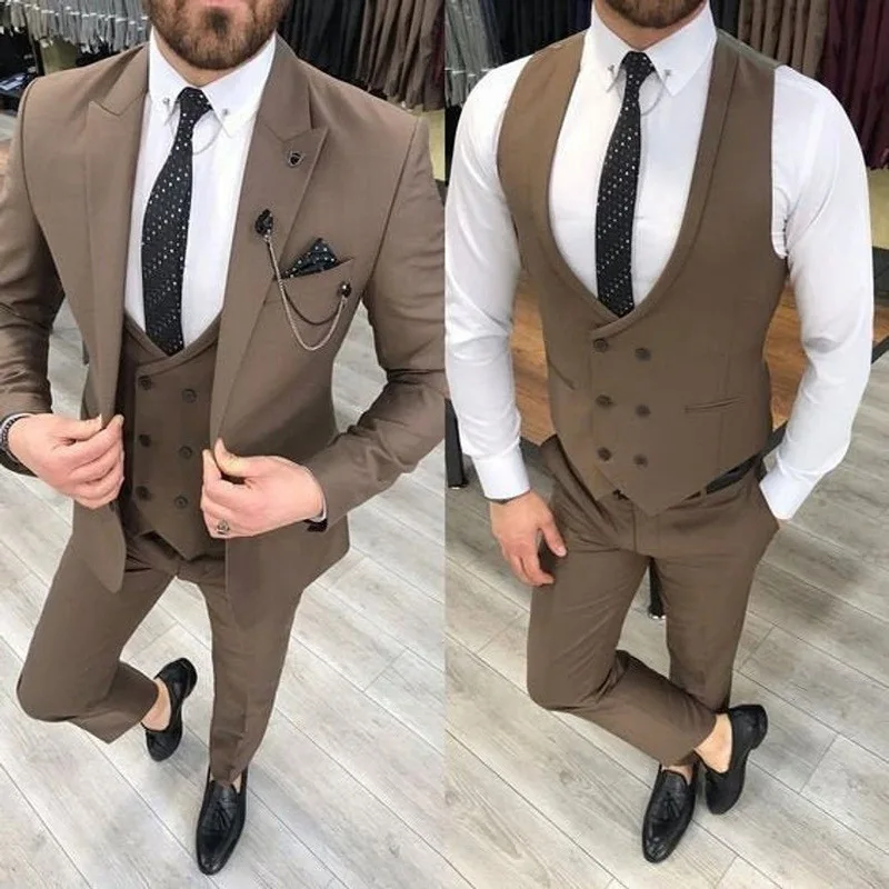 Elegant Formal Wedding Suits for Groom Men Blazer Slim Fit Peaked Lapel Single Breasted Jacket Pants Vest Thress Piece Hombres