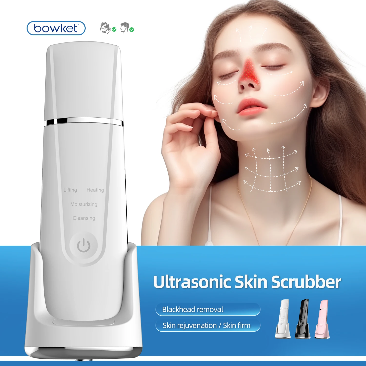 Smart Library Bowket Professional Cordless Handheld  Scrubber Blackhead Remover Pore Cleaner Face Detox Tightening Spatula B