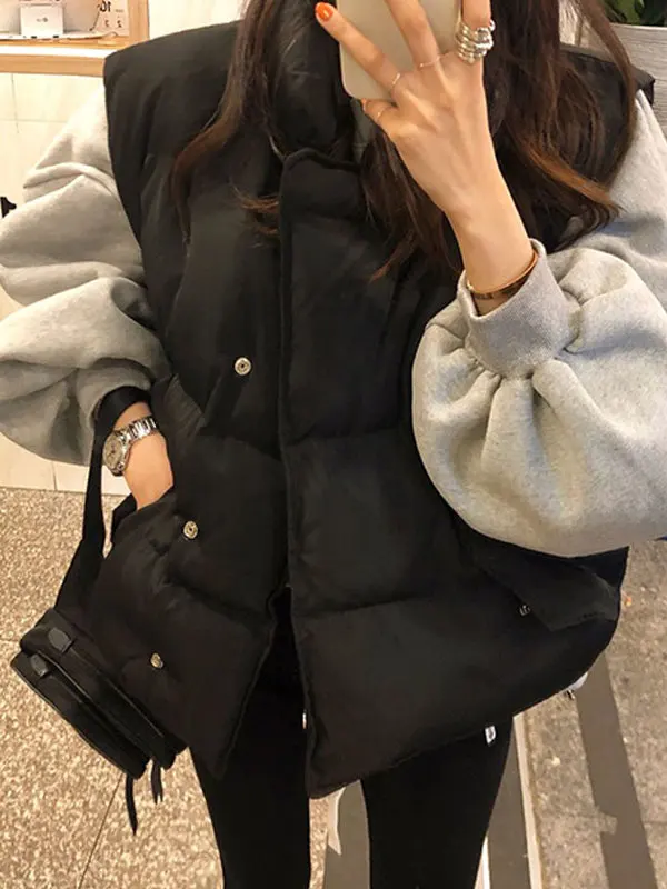 

Bla Versatile ort Bread Sle Jaet Women's Loose Fit Faion Outerwear Bf Vest Coat Autumn Winter Commute Cotton Pure C...