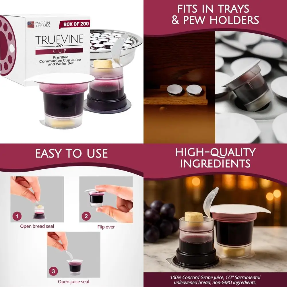 

Prefilled Communion Cups with Unleavened Bread and Grape Juice - Freshly Packaged for Church Ceremonies