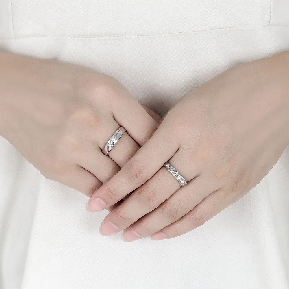 2pcs 925 Sterling Silver Couple Rings Zircom For Women Man Exquisite Student Girlfriend Silver Jewelry Accessories Wedding