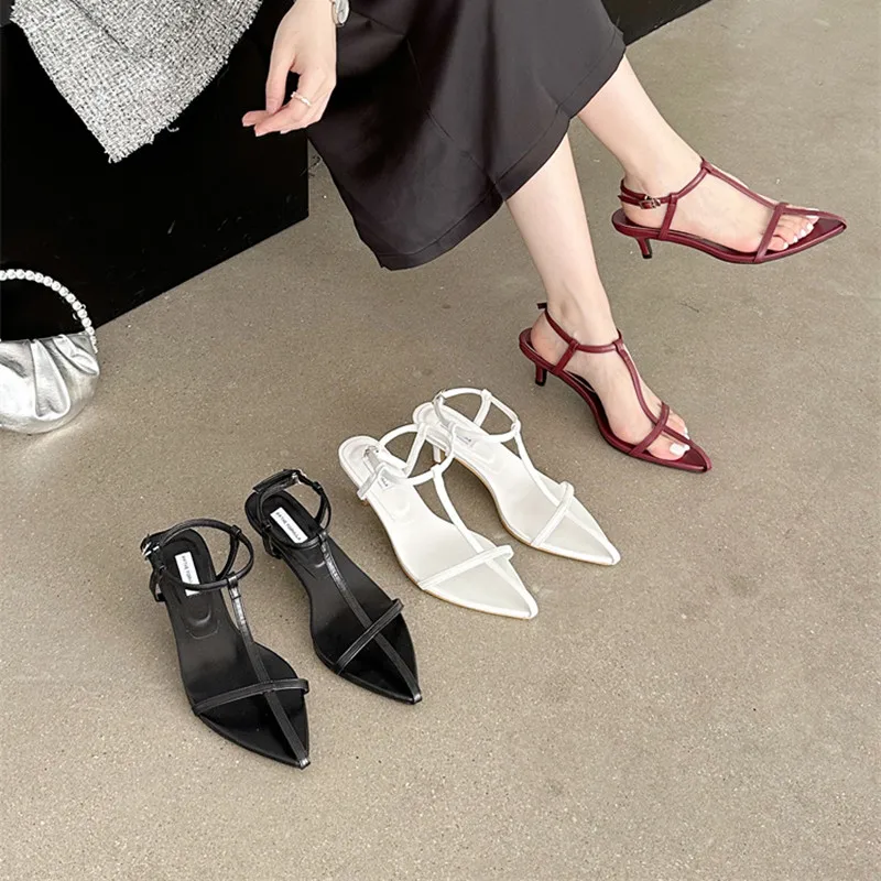 Bailamos Brand Women Sandals Fashion Narrow Band Low Heels Ladies Gladiator Shoes Pointed Toe Ankle Buckle Sandalas Zapatos Muje