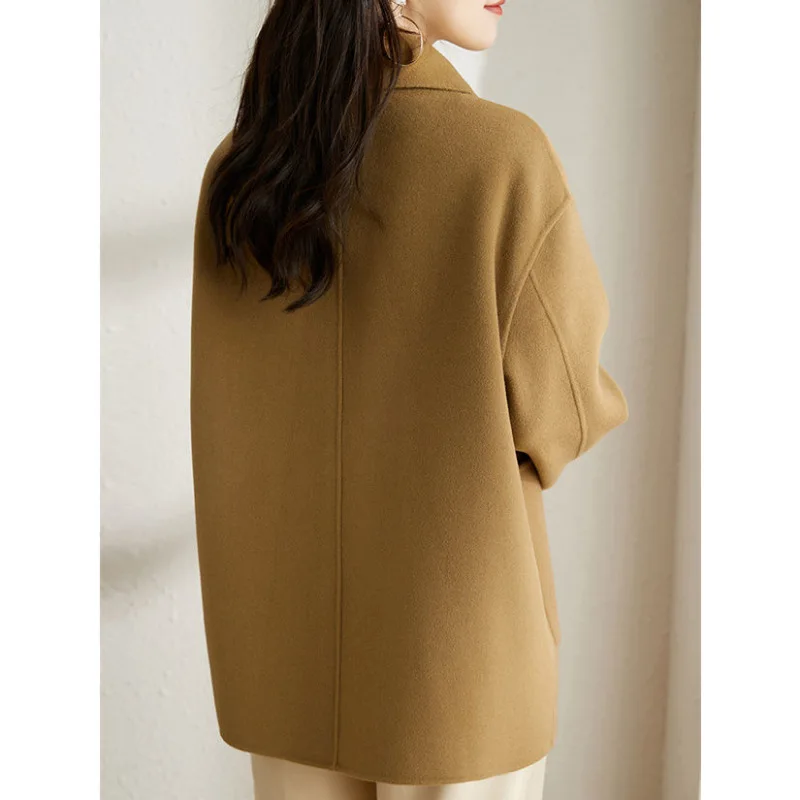 Women Wool Mid Length Coats Jackets Blends Turn Down Collar Coat Solid Y2k Streetwear Jacket Work Outerwear Autumn Winter