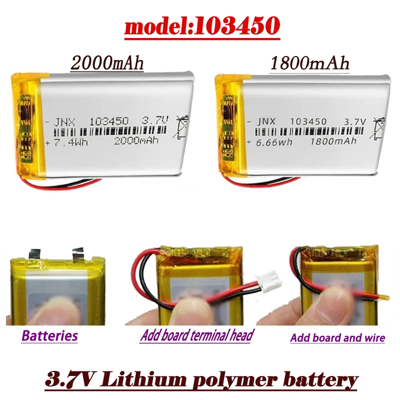 

New 103450 3.7V 1800mAh/2000mAh Polymer Lithium Battery Suitable for Intelligent Robot Beauty Instrument Led Light Lithium cells