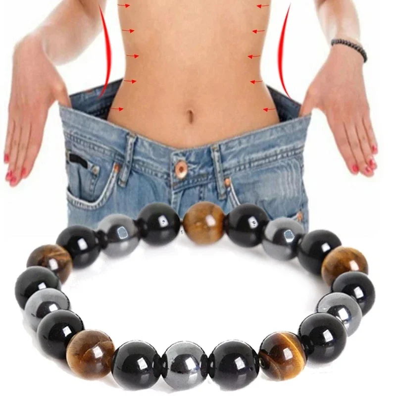 Handmade Obsidian Stone Hematite Tiger Eye Bead Bracelets Weight Loss Bracelet Adjustable Rope Bracelet Slimming Energy Jewelry