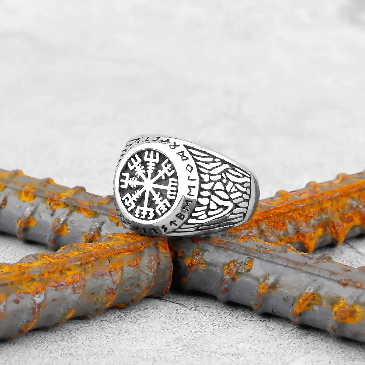 Vintage Viking Compass Rune Seal Scandinavian Men's Ring Imperious Teen Punk Nordic Amulet Cast Stainless Steel Jewelry