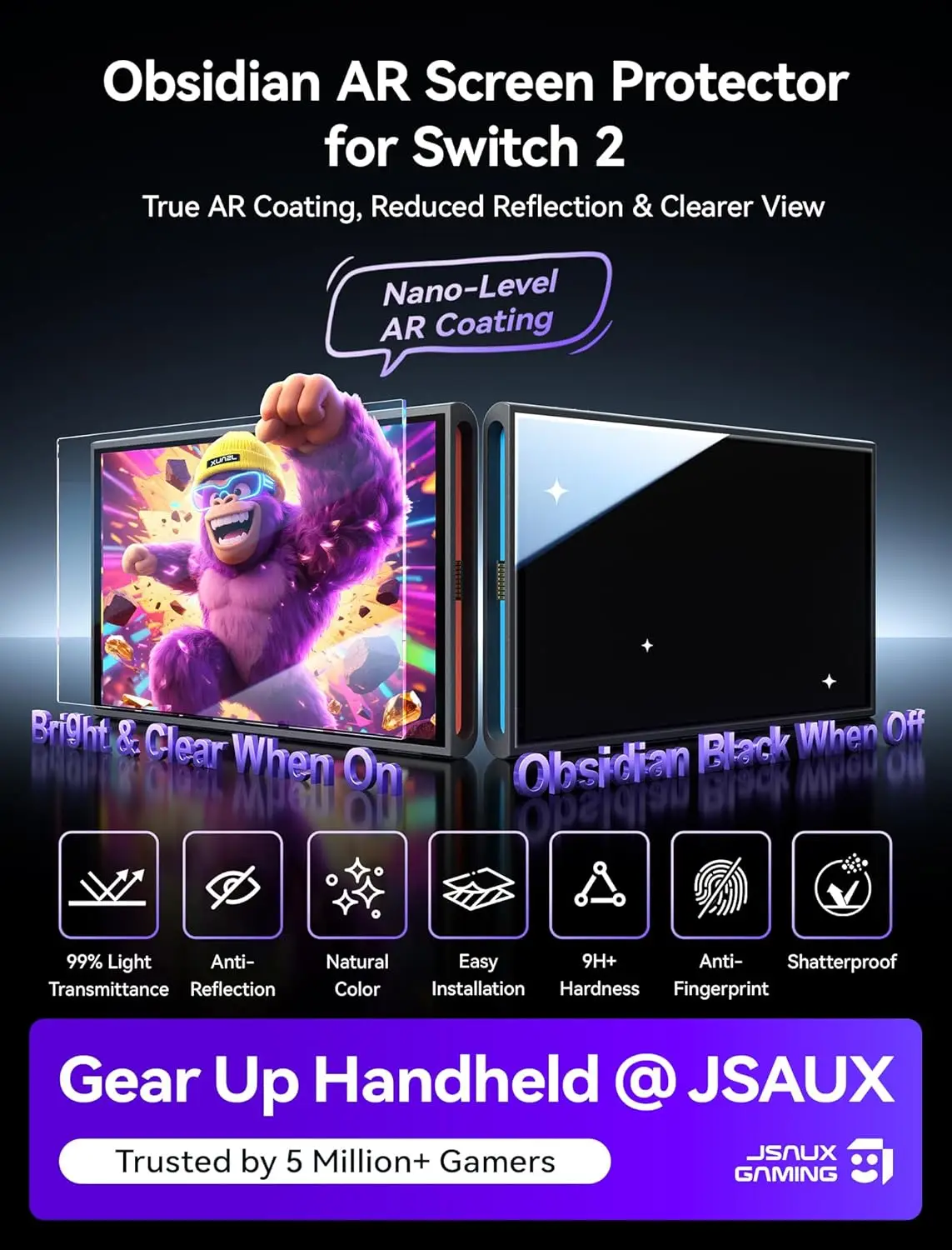 Tempered Glass Screen Protector for Switch 2(2025) AR Coating Anti-Reflective, 9H Hardness, Bubble-Free,Scratch Resistant 1 Pack