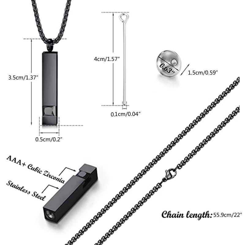 2x Cremation Urn Pendant Necklace for Memorial Stainless Steel with Zircon