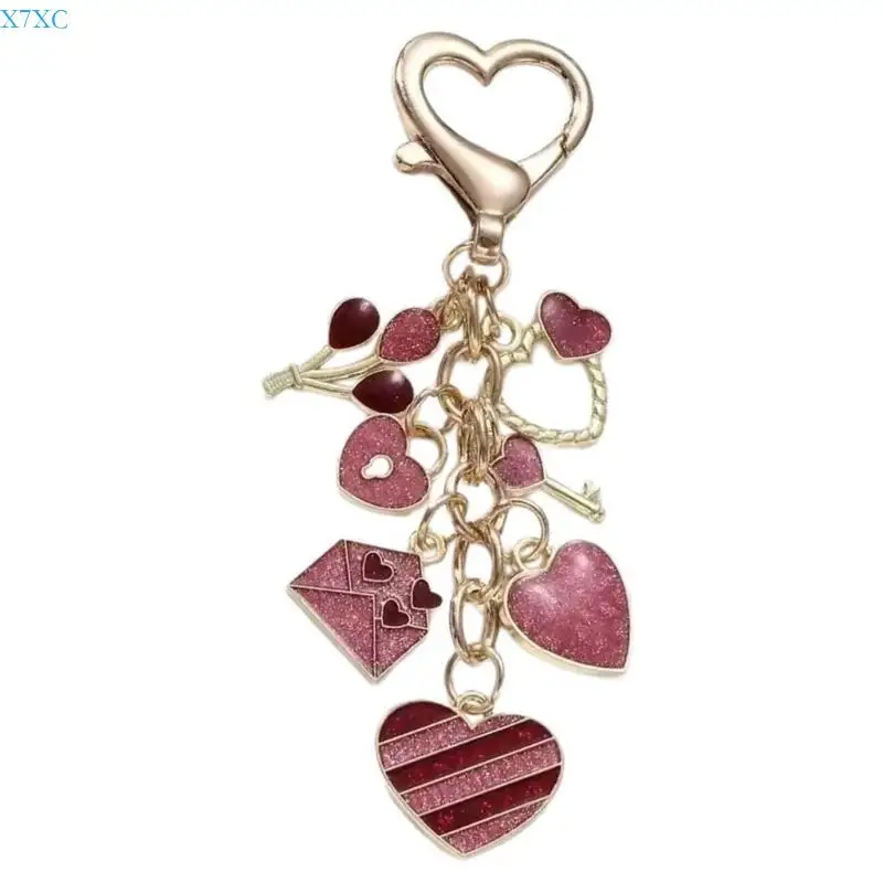 

X7XC Heart Shaped Sequined Keychain With Butterfly Tassels For Fashionable Bags