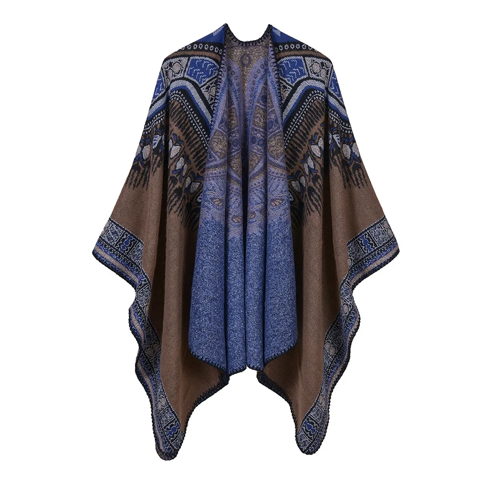 2022 Women's New Abstract Pattern Thickened Split Dual-purpose Cape Cross-border Special Hot Selling Cape Ponchos P2