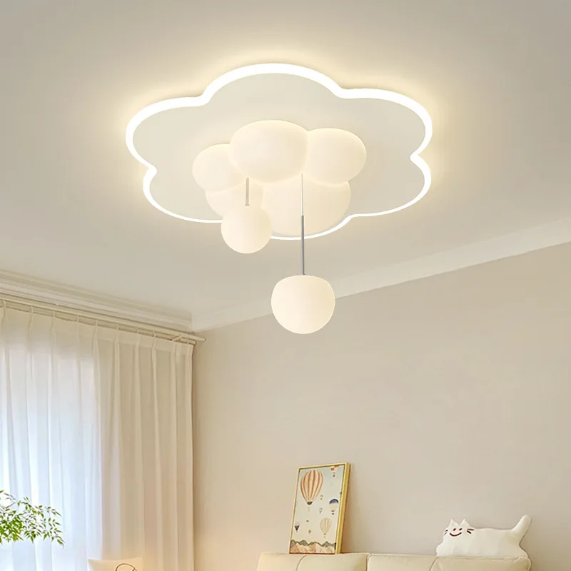 Children's Room White Cloud Ball Ceiling Lamps LED Modern Cozy Bedroom Living Room Study Tricolor Eye Protection Lights Fixture