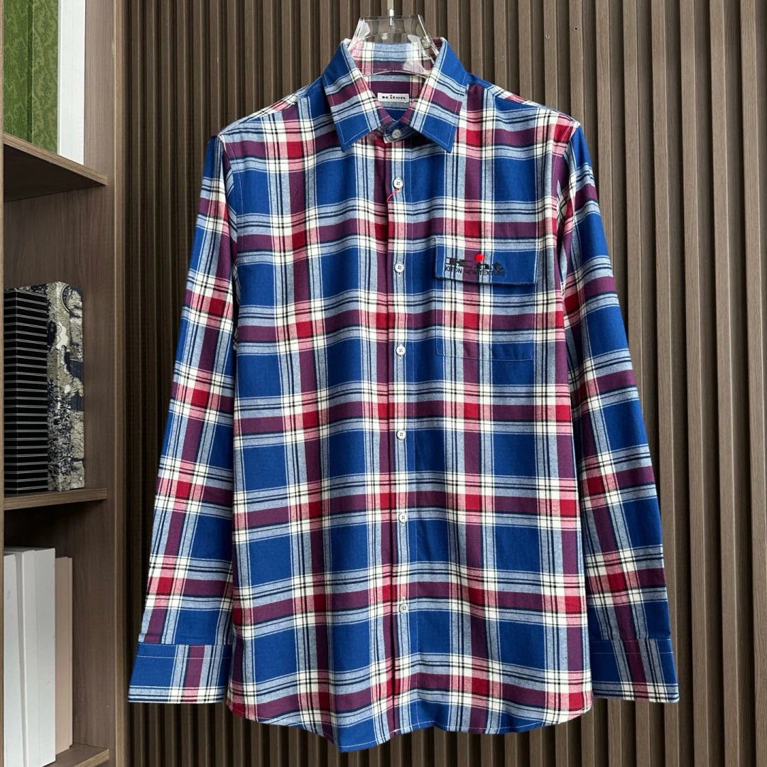 Kiton início do outono nova cor combinando negócios casual versátil moda tamanho grande lapela camisa de manga comprida masculina