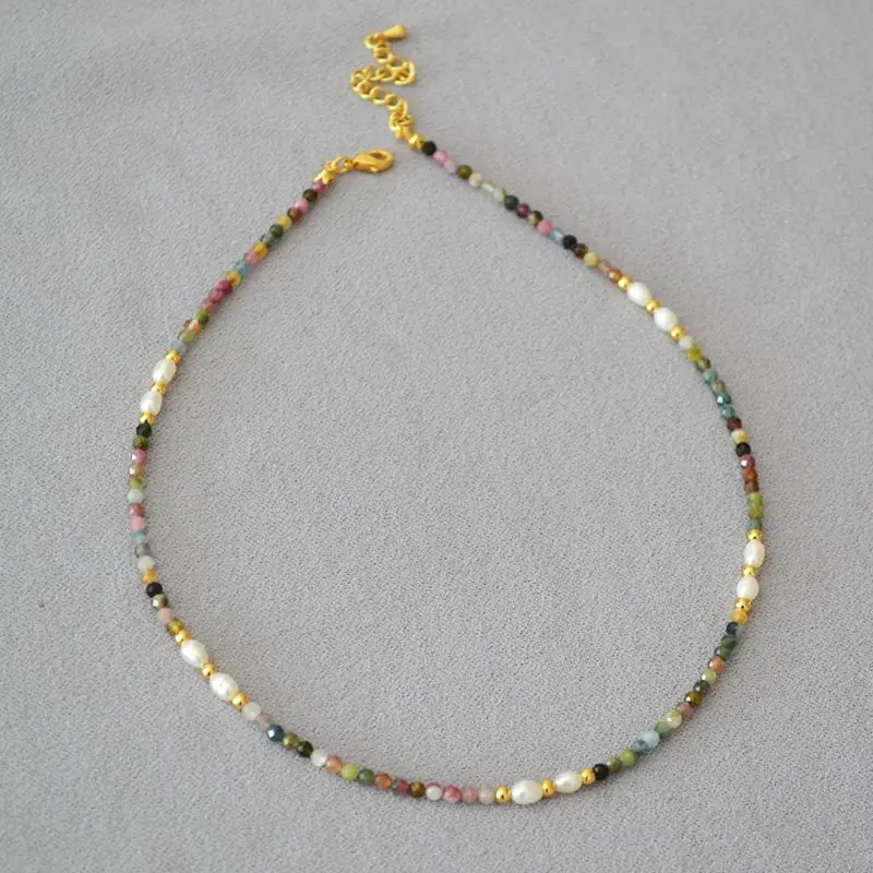 Fresh water Pearl Colorful natural stone necklace women's sweet and cool design beaded luxury Pearl Necklace