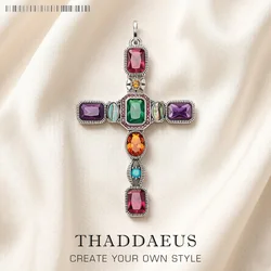 Pendant Colourful Cross 2022 Brand New Fine Jewelry Europe Talisman 925 Sterling Silver Vintage Gift For Women