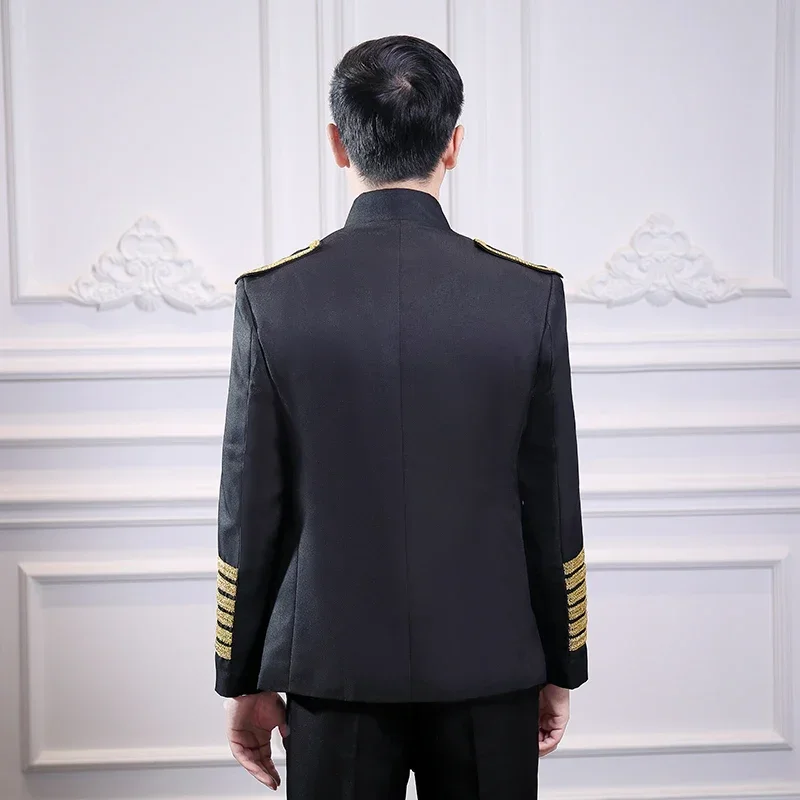 Standing Collar Metal Chain Personality Men Suit Blazer Jacket Palace Style Gala Party Stage Show Costume Military Uniform Coat