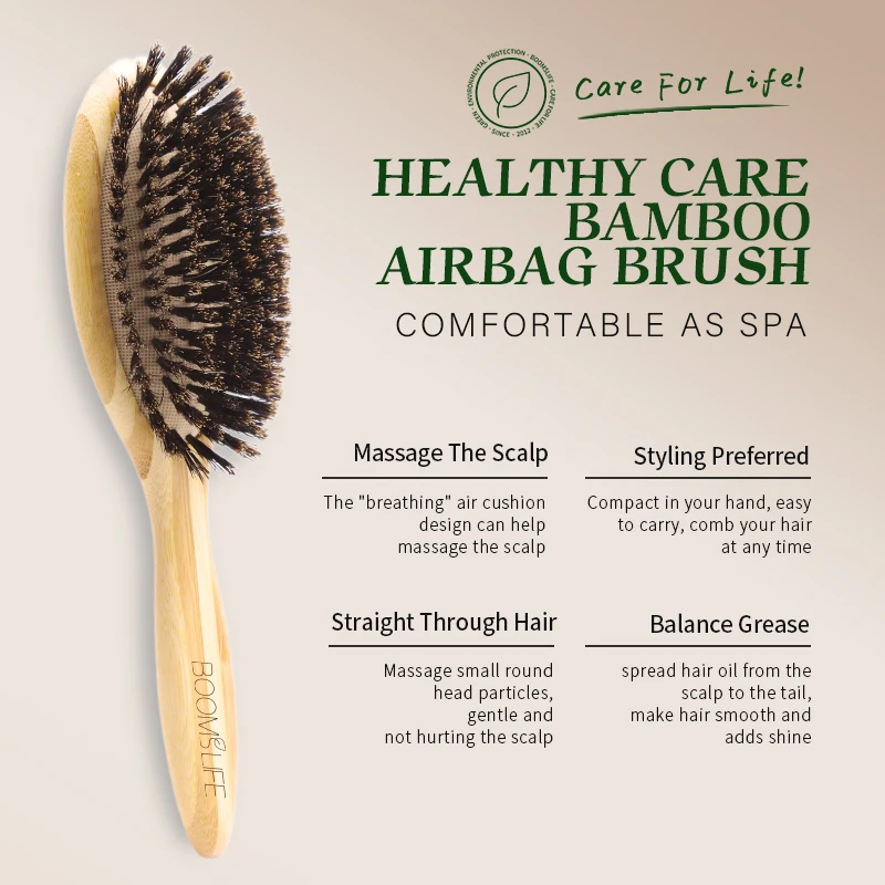 BOOMSLIFE Soft Boar Bristle Hair Brush Professional Women Bamboo HairBrush Massage Bamboo Comb for Hair Beauty Care Salon Tools