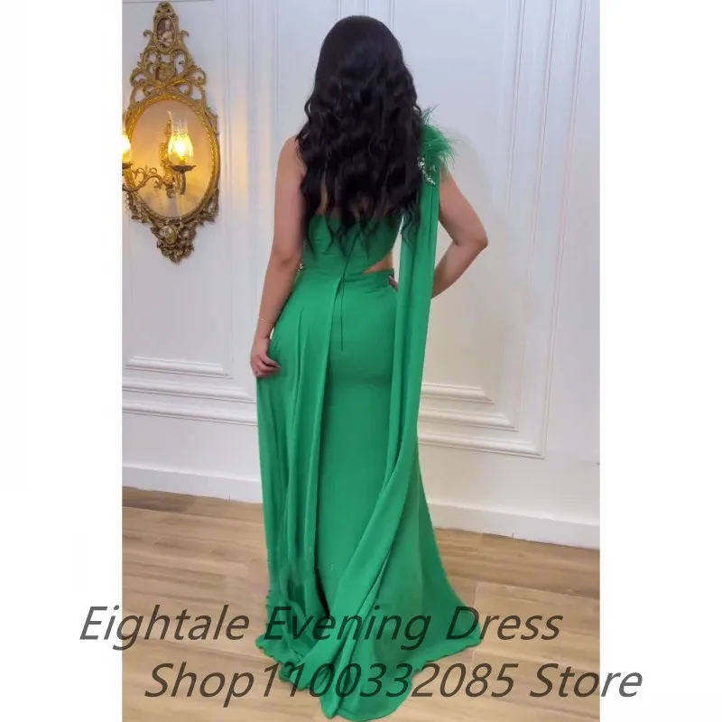 Eightale 2023 Green Chiffon Formal Evening Dress For Wedding Party One Shoulder Sexy Slit Women Turkish Couture Prom Party Gown