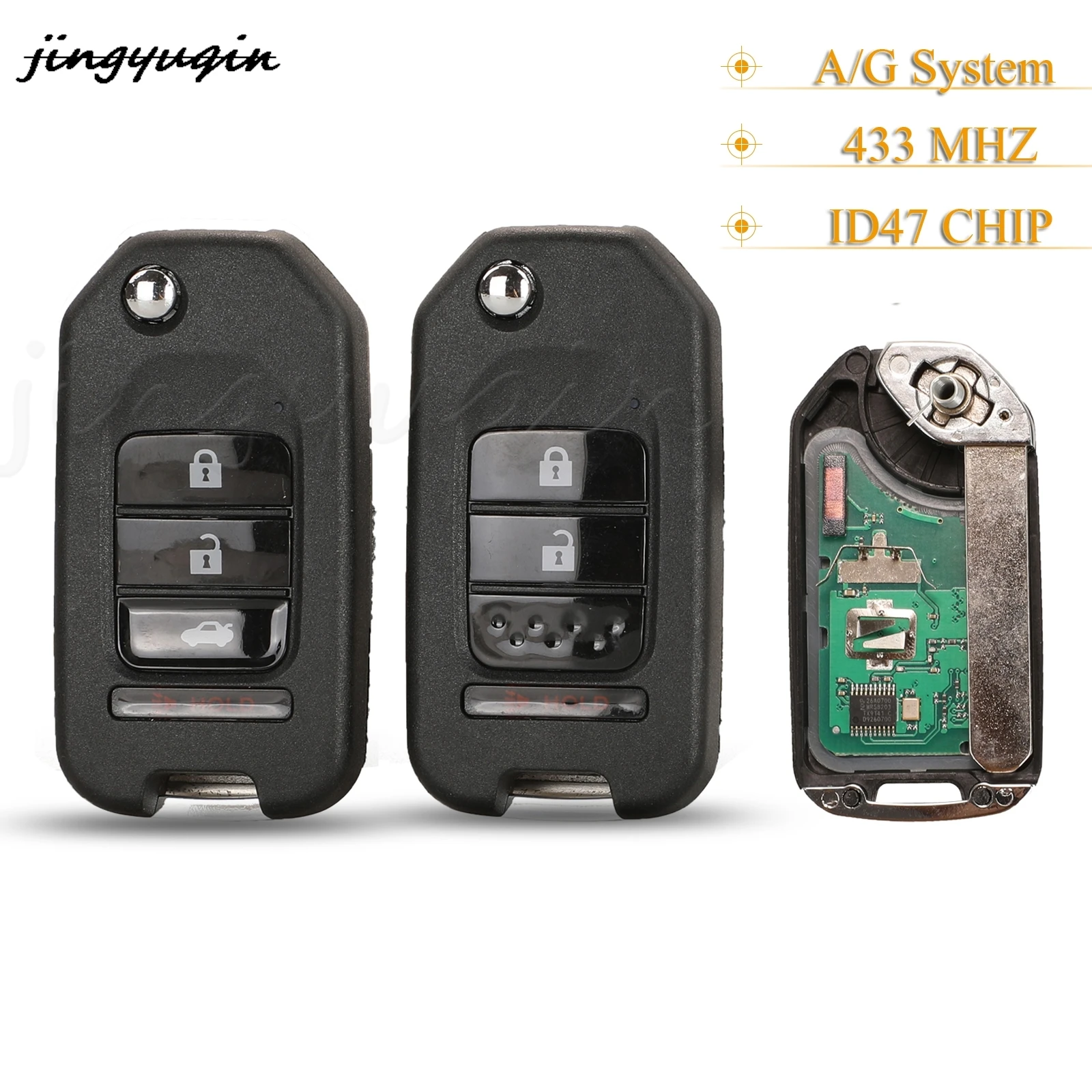 

jingyuqin 10pcs 3/4 Buttons Remote Car Key Fob 433Mhz ID47 Chip A/G System For Honda GREIZ Civic City XRV Vezel Full Key