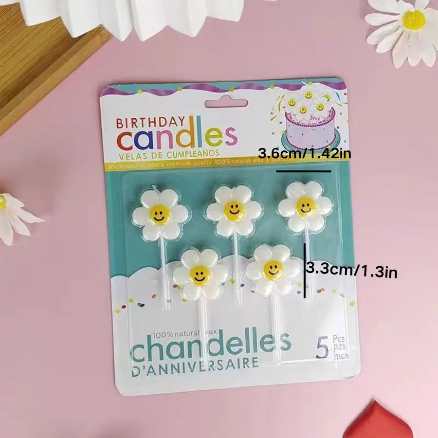 الكرتون زهرة بيضاء كعكة الديكور شمعة الإبداعية الوجه المبتسم زهرة عيد ميلاد شمعة حفلة الحلوى الخبز الديكور المساعد
