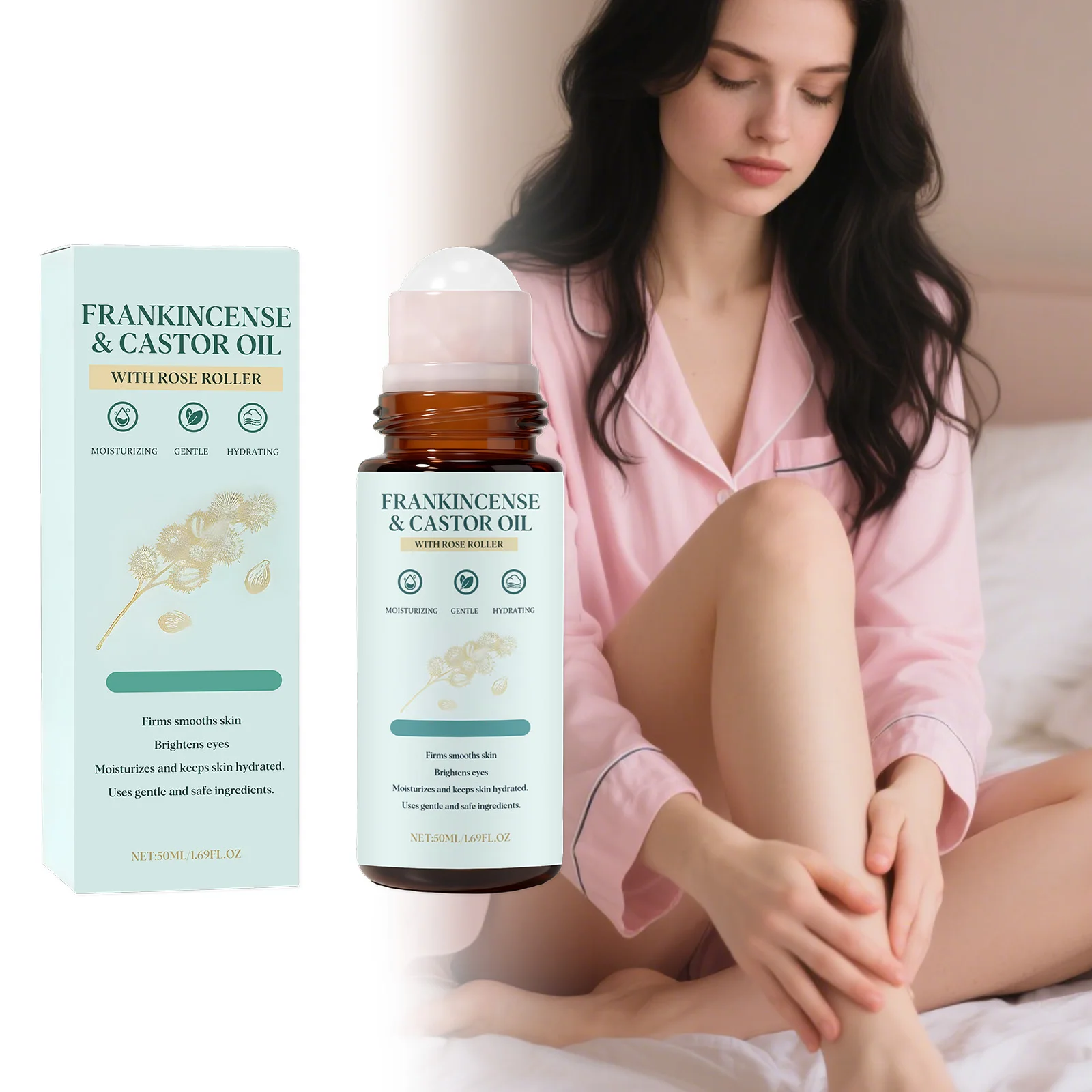 

Frankincense Castor Oil Rollerball Deep Nourishing Hydrating Soothes Dry Sensitive Skin Non Sticky Facial and Body Care Oils