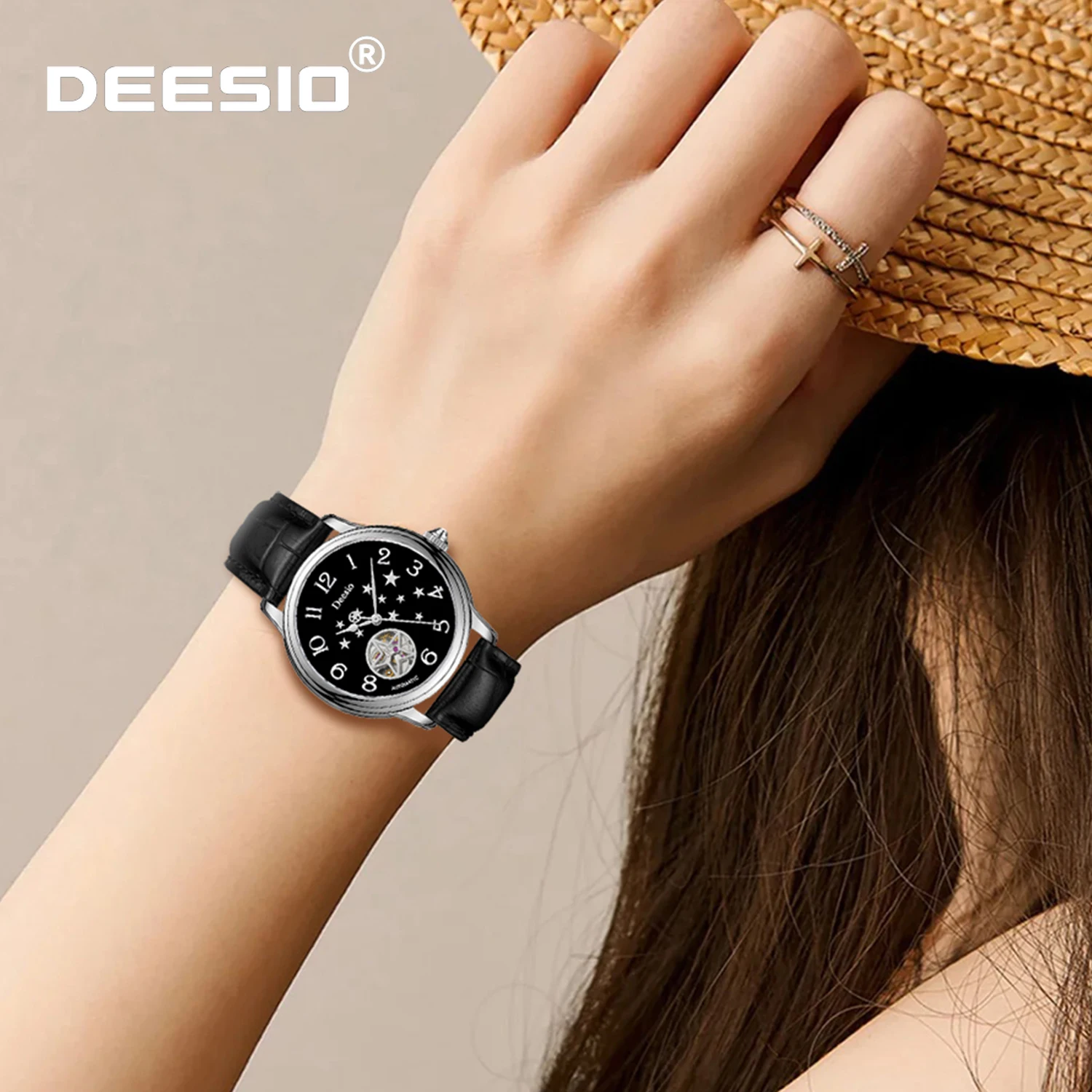 

Deesio Women's Skeleton Mechanical Watch, Fashionable Stainless Steel,5Bar Waterproof, Perfect Valentine's Day &Anniversary Gift