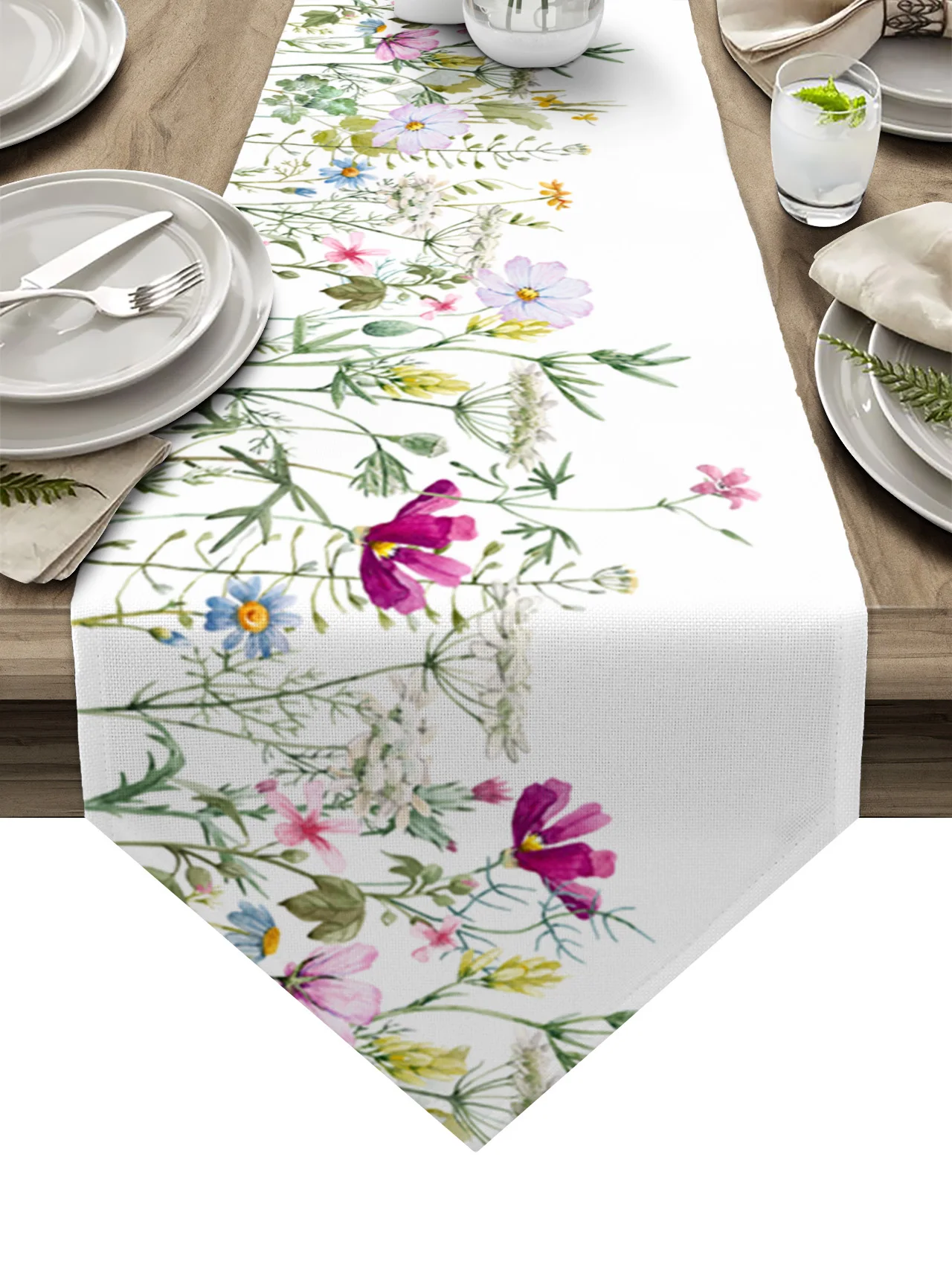 

Spring Flower Vanilla Wildflower Modern Table Runner Wedding For Party Event Home Decoration Table Cover Mat Decor Accessories