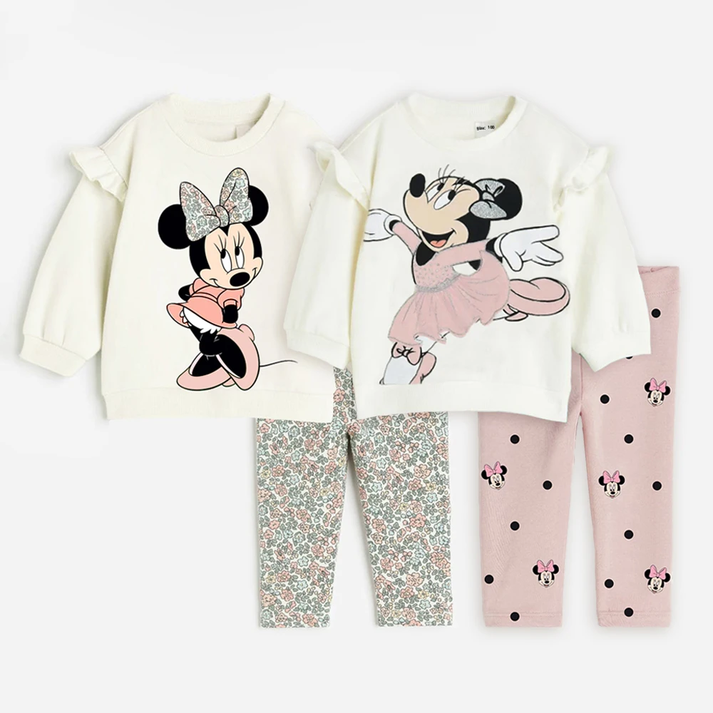 

Cute Disney Minnie Mouse Baby Girl Suits Spring Autumn Cotton Print Top + Leggings 0-4Years Toddler Girl Outfits