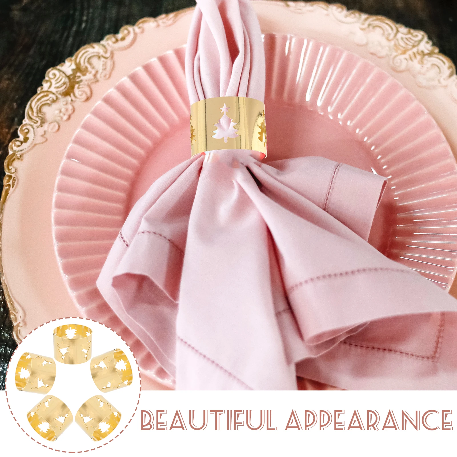 

5Pcs Christmas Napkin Rings Elegant Xmas Table Decor Exquisite Design Party Wedding Decoration Christmas Napkin Rings