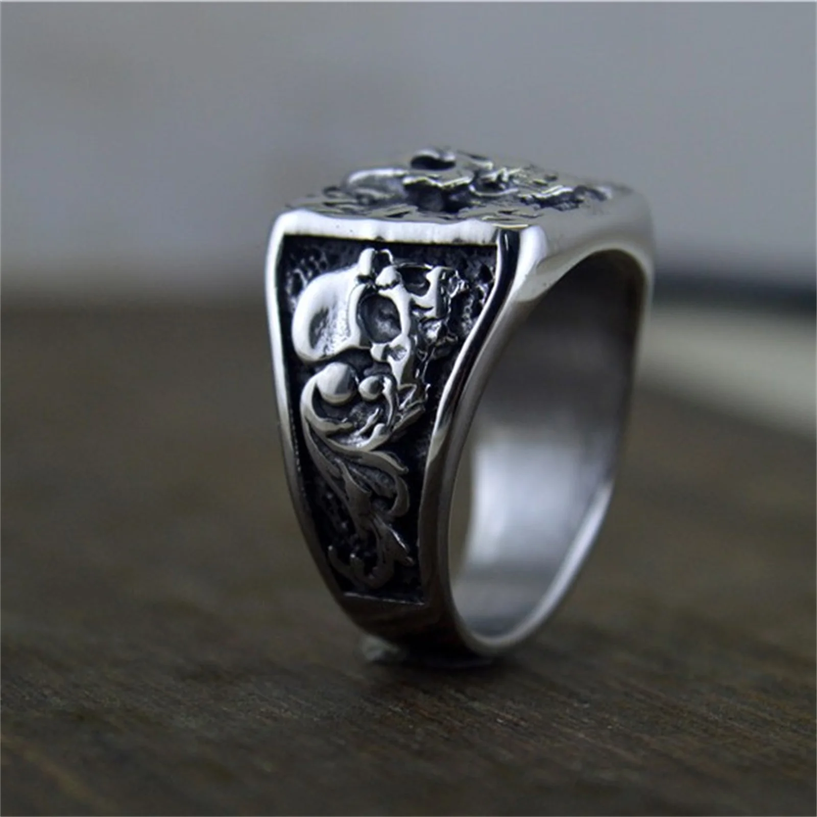 خاتم سانتا مورتي على شكل جمجمة من الفولاذ المقاوم للصدأ الوردي المكسيكي سيدة الموت المقدس قاتمة ريبر مجوهرات للرجال ديا دي مورتوس