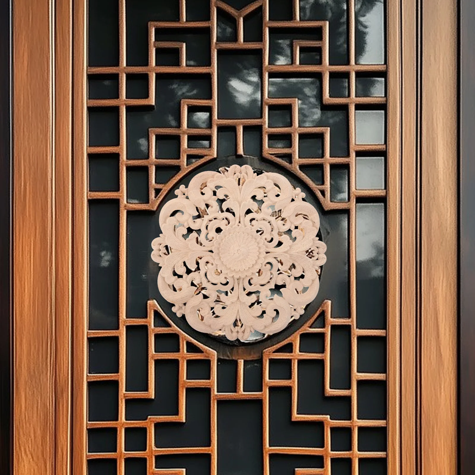 

Carved Appliques 24Cm Unpainted Round Decal For niture Cabinet Bed Wardrobe Diy Decoration Corner Onlay Wall Wood