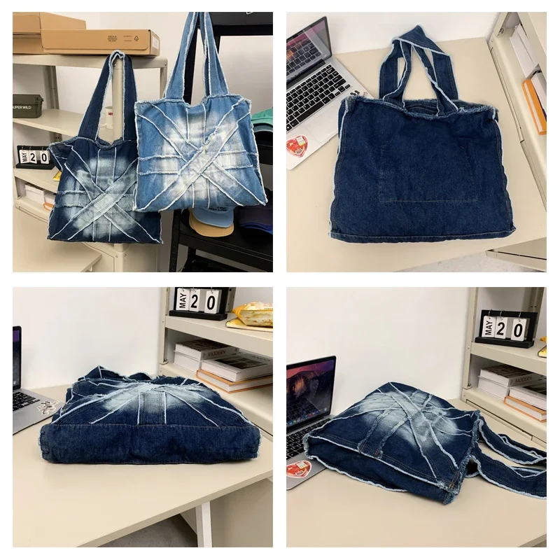Tie Dyed Denim Women\'s Bag New Jeans Handbag Big Canvas Shoulder Bag Shopper Messenger Bag Y2K Eco Bag Korean Tote Bag School