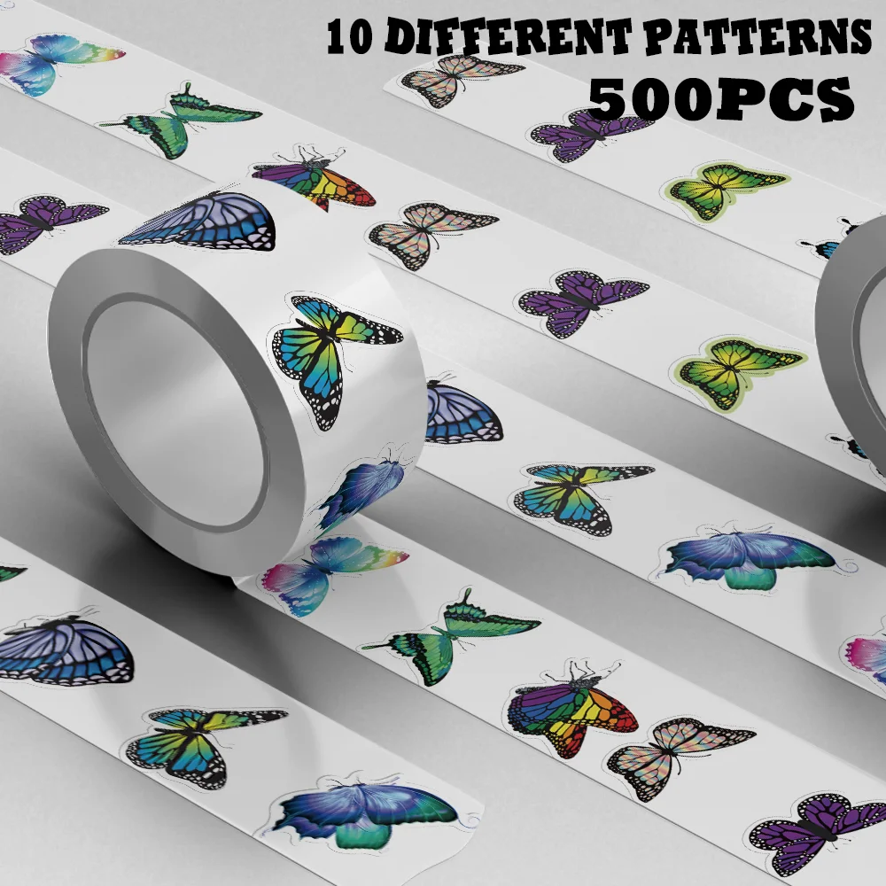 

500 шт./рулон наклейки в рулоне-бабочки для тетрадей, альбомов, дневников, украшений для гитары, бутылок с водой, искусство коллажа своими руками