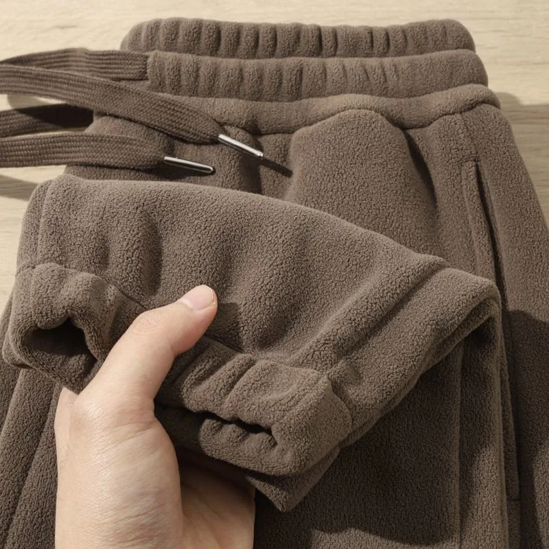 Men's Fce Lined Trousers Winter Wearable Worn Resistant Cuffed Pants Youth Faion Loose Fit High Waist Long Trousers