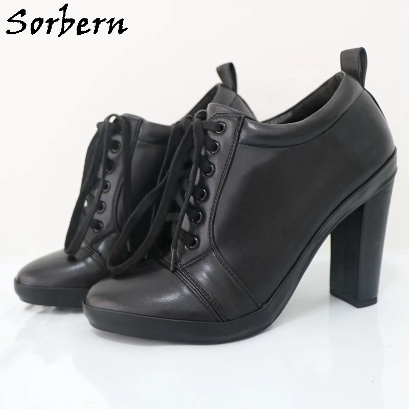 

Sorbern Black Women Pump Shoes Lace Up Block High Heel Sneakers Platform Round Toe Chunky Heeled Custom Colors