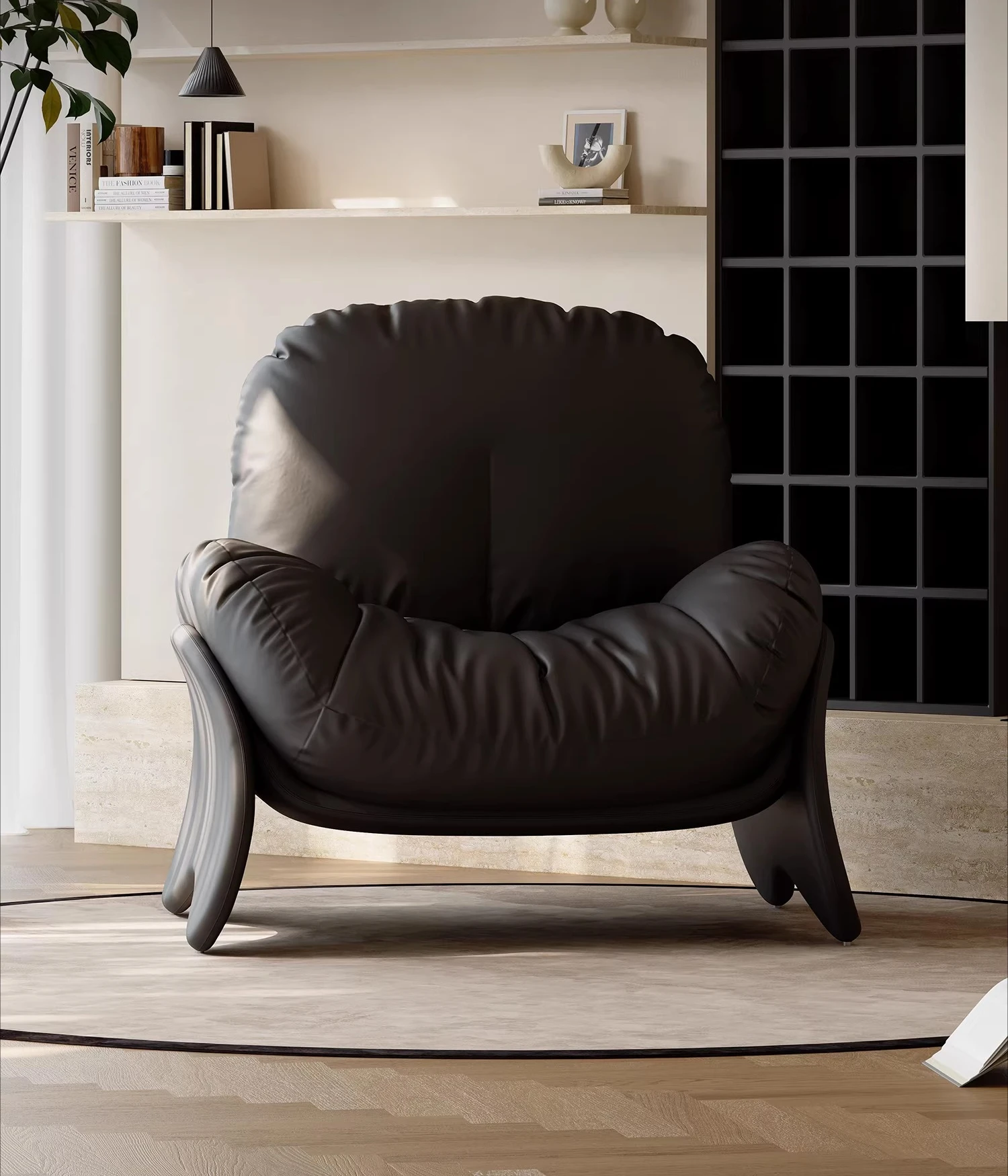 

Italian very simple sofa chair down filling home living room lazy lounge chair designer new armchair