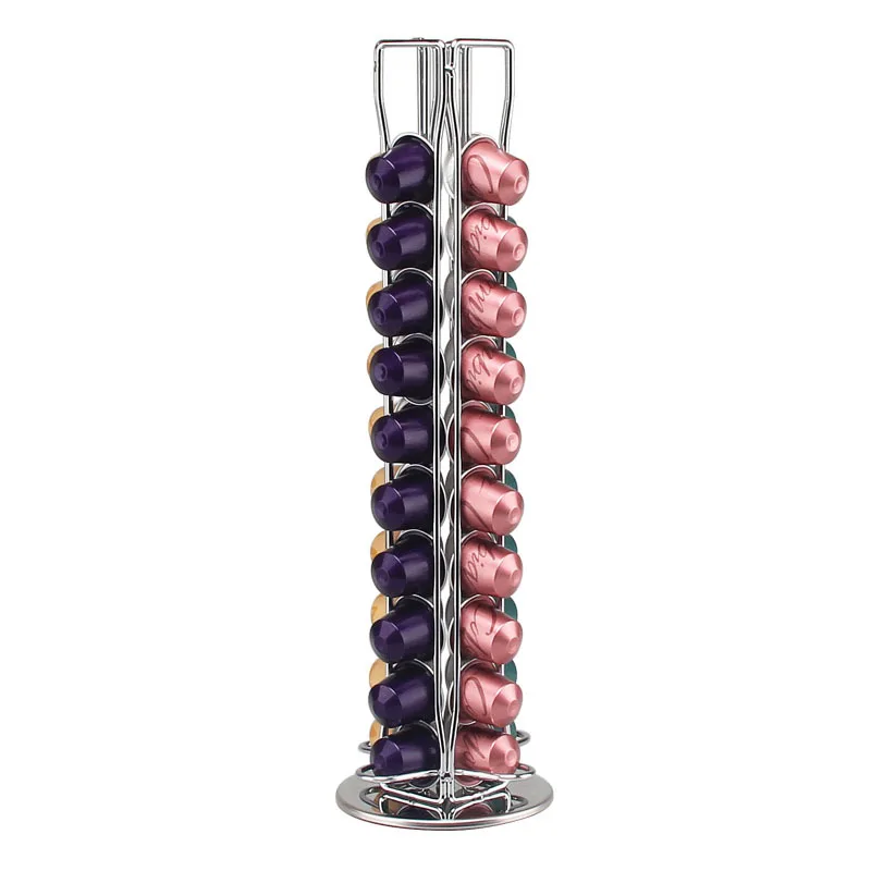 Rotatable Coffee Capsules Pods Holder Nespresso Storage Stand 40 Pcs Iron Capsule Display Shelves Rack Coffee Organizer