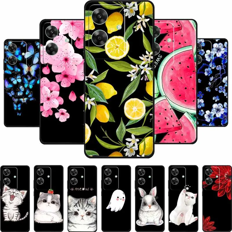

Black Silicone Case For Realme Narzo N61 Case N 61 Funda Cartoon Cat Soft Back Cover For Realme Note 60 Phone Case 6.74" Coque