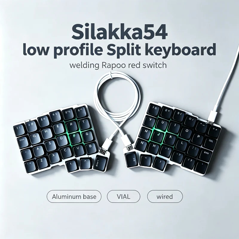 Silakka54 Low-Profile-Split-Tastatur, Aluminiumbasis, geschweißt, Rapoo-Schalter, kabelgebunden, QMK/VIAL, leicht, tragbar, für Büro und Programmierung