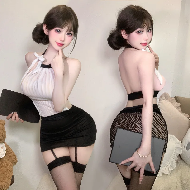 

Sexy Office Lady Cosplay Costumes Sexy Lingerie Secretary Lace See Through Top and Miniskirt Uniform Set Night Club Passion Wear