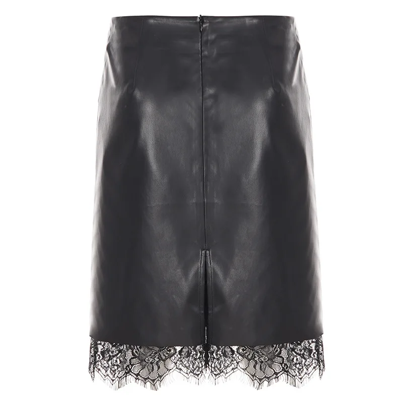 temperament lace patchwork leather skirt slimming tight fitting wrapper hip skirts