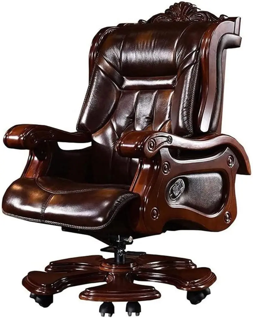 Ergonomic Computer Gaming Chair with Footstool, Cowhide Reclining