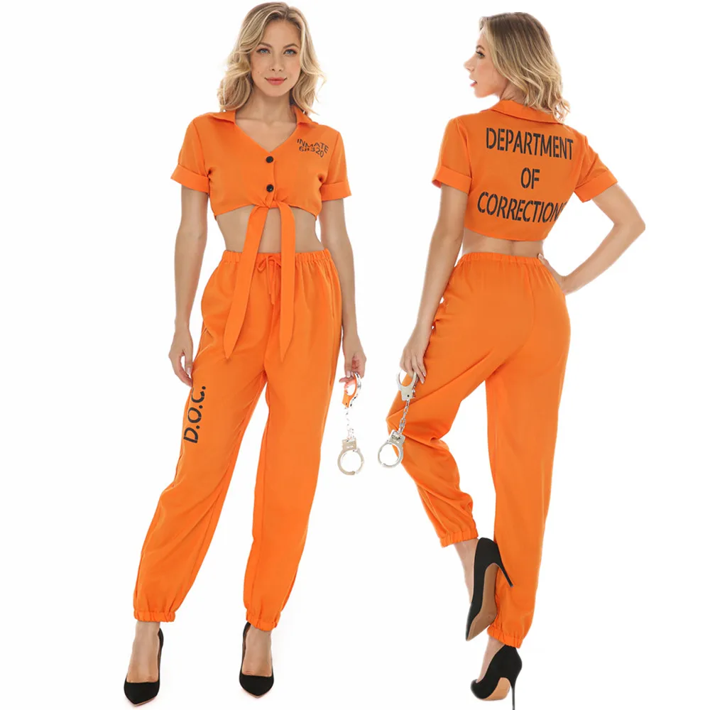 M-XL Erwachsene frauen Halloween Party Cosplay Gefängnis Prisoner Kostüme Rolle Spielen Orange Straße Hip Hop Split Gefangene Anzug Kostüm