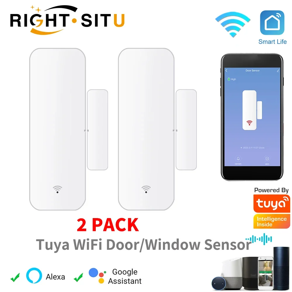 Tuya WiFi Window Door Sensor For Smart Home Door Open Closed Magnetic Detector Home Security Protection Smart Life Alexa Google