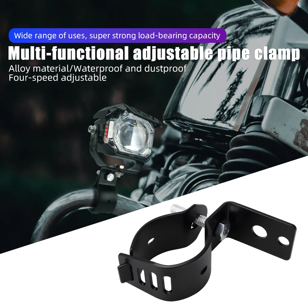 Universal Motorcycle Spotlight Bracket Adjustable Pipe Clamp Handlebar Extension Holder Auxiliary Light Mount Accessories