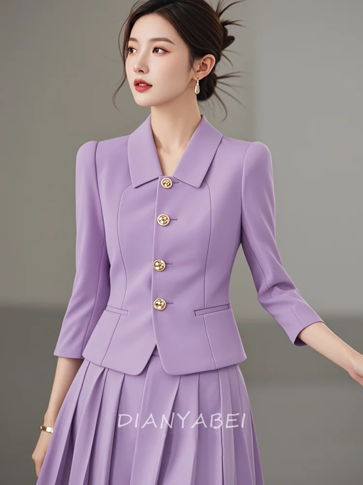 

Royal Purple Suit Separates Women Coord Set Tailored Blazer Pleated Skirt Youthful Spring Outfit Professional Chic​