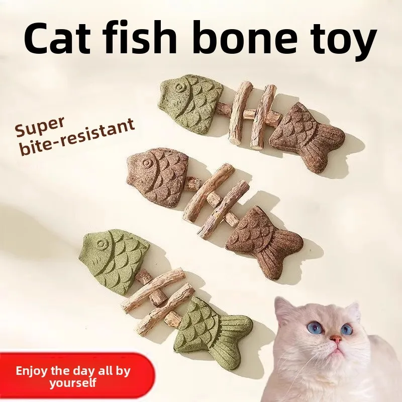 Fish Bone Silver Vine Catnip Chew Stick Simulated Fish Teething Toy Bite Resistant For Cat Self Play And Entertainment